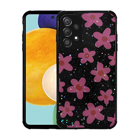 Galaxy A33 5G Uyumlu Simli Desenli Kamera Korumalı Parlak Zore Popy Kapak-Çiçek