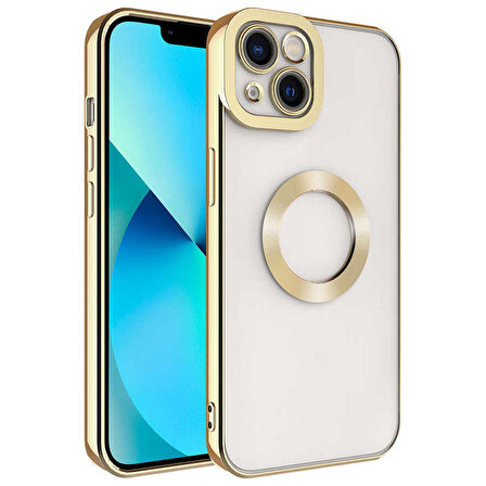 iPhone 13 Uyumlu Kamera Korumalı Logo Gösteren Zore Omega Kapak-Gold