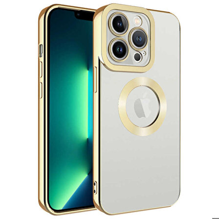 iPhone 13 Pro Uyumlu Kamera Korumalı Logo Gösteren Zore Omega Kapak-Gold