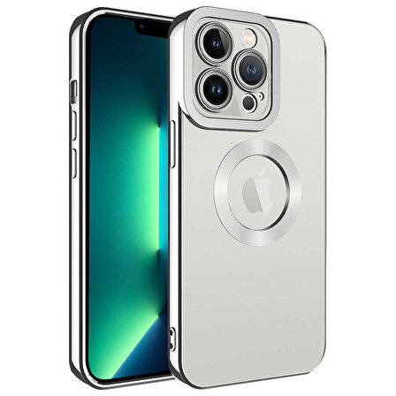 iPhone 14 Pro Max Uyumlu Kamera Korumalı Logo Gösteren Zore Omega Kapak-Gümüş