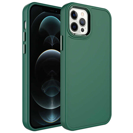 iPhone 13 Pro Max Uyumlu Metal Çerçeve ve Buton Tasarımlı Sert Zore Botox Kapak-Koyu Yeşil