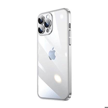 iPhone 14 Pro Uyumlu Sert PC Renkli Çerçeveli Zore Riksos Kapak-Gümüş