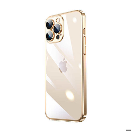iPhone 14 Pro Uyumlu Sert PC Renkli Çerçeveli Zore Riksos Kapak-Gold