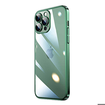 iPhone 14 Pro Uyumlu Sert PC Renkli Çerçeveli Zore Riksos Kapak-Yeşil