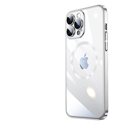 iPhone 13 Pro Uyumlu Wireless Şarj Özellikli Sert PC Zore Riksos Magsafe Kapak-Gümüş