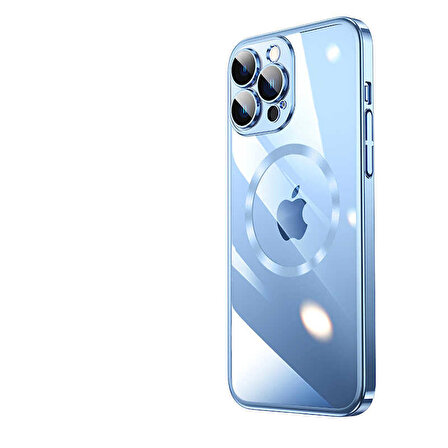 iPhone 13 Pro Uyumlu Wireless Şarj Özellikli Sert PC Zore Riksos Magsafe Kapak-Mavi