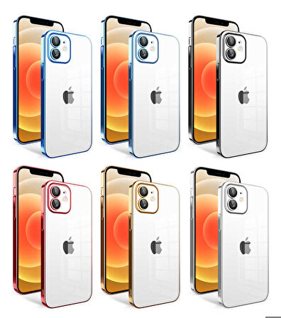 iPhone 12 Uyumlu Kamera Korumalı Renkli Çerçeveli Zore Garaj Kapak-Gümüş