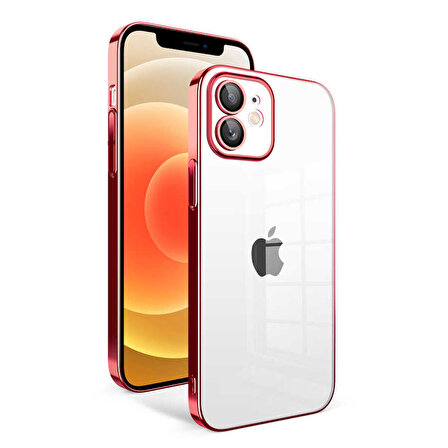 iPhone 12 Uyumlu Kamera Korumalı Renkli Çerçeveli Zore Garaj Kapak-Kırmızı