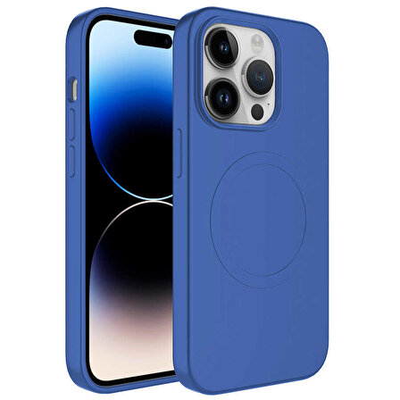 iPhone 12 Pro Uyumlu Magsafe Wireless Şarj Özellikli Pastel Renk Silikon Zore Plas Kapak-Mavi