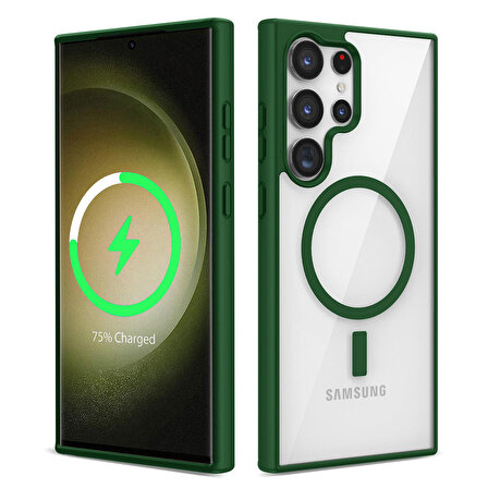 Galaxy S23 Ultra Uyumlu Magsafe Wireless Şarj Özellikli Silikon Zore Ege Kapak-Yeşil