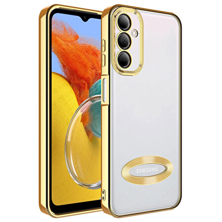 Galaxy M14 Uyumlu Kamera Korumalı Logo Gösteren Zore Omega Kapak-Gold