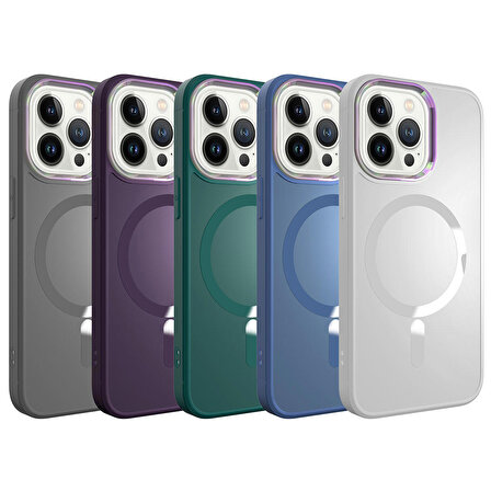 iPhone 13 Pro Uyumlu Magsafe Wireless Şarj Özellikli Zore Stil Kapak-Koyu Yeşil