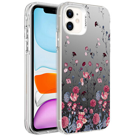 iPhone 12 Uyumlu Desenli Zore Silver Sert Kapak-Çiçek