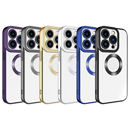 iPhone 15 Pro Max Uyumlu Kamera Korumalı Logo Gösteren Zore Omega Kapak-Derin Mor