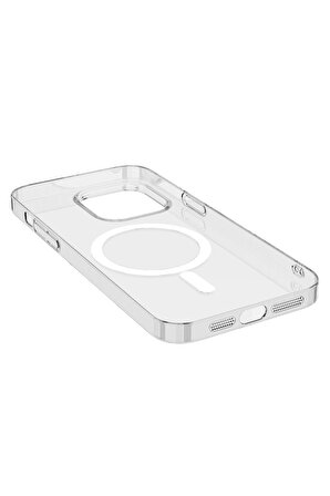 Apple iPhone 15 Kamera Çıkıntılı Şeffaf Magsafe Şarj Destekli Sert Kristal Porto Kılıf