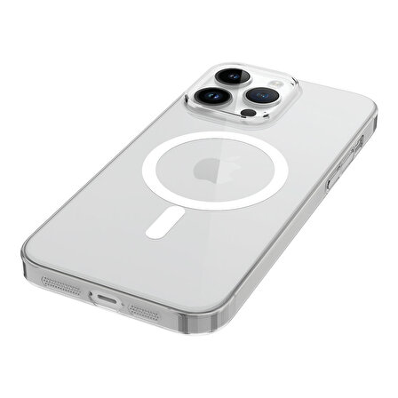 iPhone 14 Pro Max Uyumlu Zore Wireless Şarj Özellikli Şeffaf Tek Kamera Çerçeveli Porto Kapak-