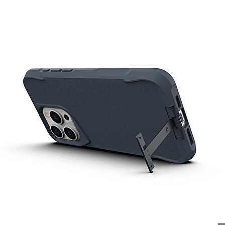 iPhone 15 Pro Max Uyumlu Zore Airbag Kenarlı T-Max Mat Standlı Kapak-Lacivert