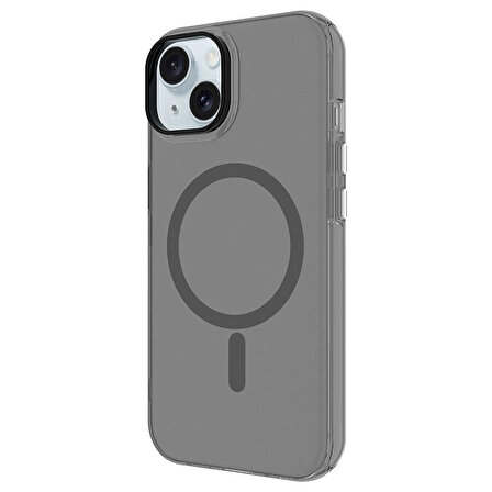 iPhone 15 Plus Uyumlu Zore Magsafe Şarj Özellikli Buzlu Transparan C-Pro Sert Kapak-Renksiz