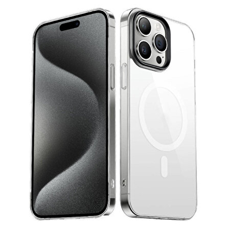 iPhone 15 Pro Max Kılıf  Wireless Şarj Özellikli Şeffaf G-Glass Kapak Kılıf