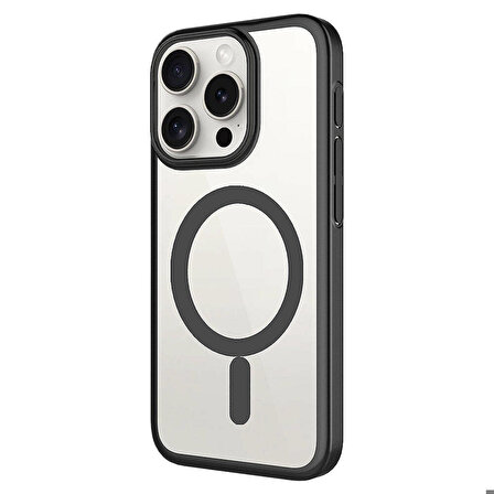 iPhone 15 Pro Max Uyumlu Wireless Şarj Özellikli Sert PC Zore Mat Riksos Magsafe Kapak-Gümüş