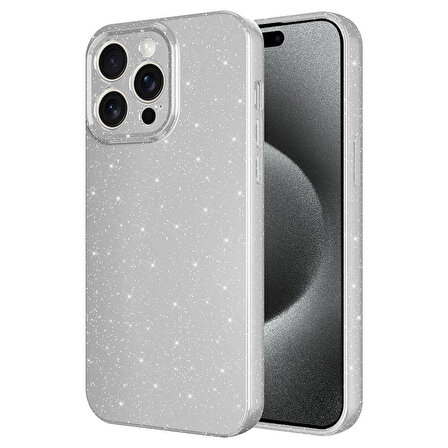 iPhone 15 Pro Uyumlu Kamera Korumalı Simli Lüks Zore Koton Kapak-Gümüş