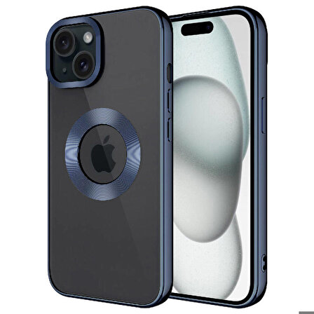 iPhone 15 Uyumlu Kamera Korumalı Logo Gösteren Zore Omega Kapak-Lacivert