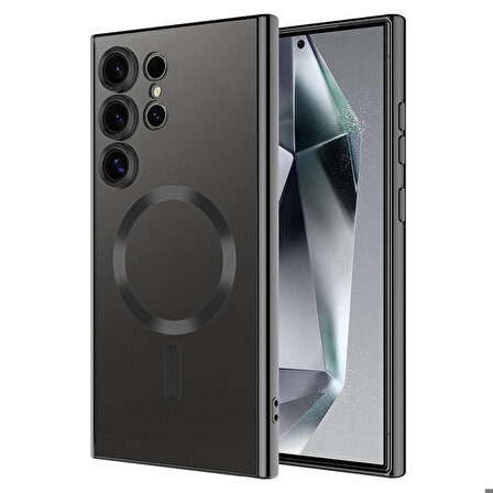 Galaxy S24 Ultra Uyumlu Kamera Korumalı Magsafe Wireless Şarj Özellikli Zore Demre Kapak-Siyah