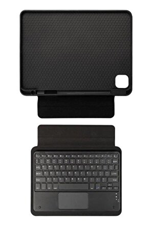 iPad Air 10.9 2020 (4.Nesil) Border Keyboard Bluetooh Bağlantılı Standlı Klavyeli Tablet Kılıfı