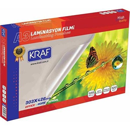 KRAF Laminasyon Filmi 125 Mikron A3 100'lü Paket