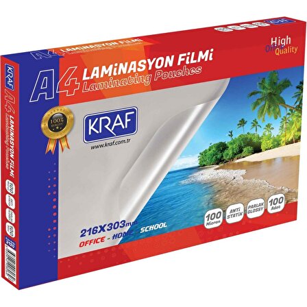 KRAF Laminasyon Filmi 100 Mikron A4 - 100'lü Paket