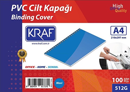 KRAF CILT KAPAGI A4 160 MIC. 100 LÜ MAVI 512G