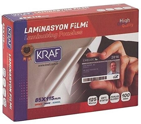 KRAF Laminasyon Filmi 125 Mikron 85x115mm 100'lü Paket