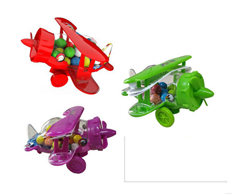 3 Adet Kumbaralı Sakızlı Oyuncak Uçak Farklı Renklerde