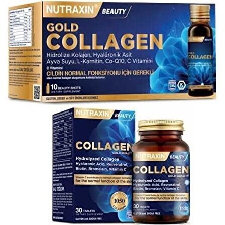 Nutraxin Gold Beauty Collagen Avantaj Paket - 10x50 ML Shot ve 30 Tablet Kombini