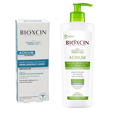 Bioxcin Acnium Sebum Dengeleyici Yüz Yıkama Jeli 500 ml + Bioxcin Acnium Sebum Dengeleyici Nemlendirici Krem 50 ml