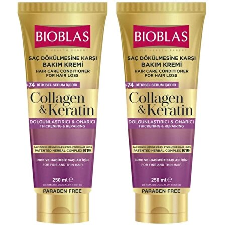 Bioblas Collagen Ve Keratin Saç Dökülmesine Karşı Saç Bakım Kremi 250 ml 2 ADET
