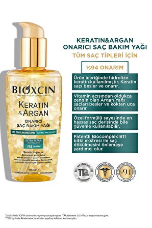 Bioxcin Keratin & Argan Onarıcı Saç Bakım Yağı 150 Ml - Yıpranmış Ve Hasar Görmüş Saçlar