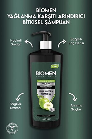 Biomen Professional Elma Sirkesi&vitamin B3 Yağlanma Karşıtı Arındırıcı Şampuan 1000 ml X 2 ADET