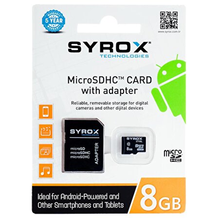 Syrox 8 GB Micro Sd Card Hafıza Kartı & Adaptörü MC8