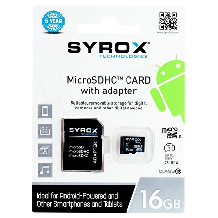 Syrox 16 GB Micro Sd Card Hafıza Kartı & Adaptörü Class 10 MC16