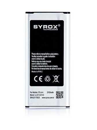 Syrox Samsung Galaxy S5 Mini (G800) Batarya 2100 mAh B143