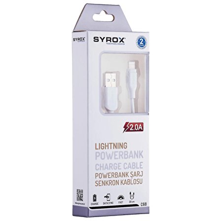 Syrox 2.0A Lightning Powerbank & Data Kablo 0.2M C68