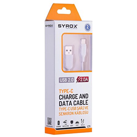 Syrox 2.0A Type-C 1.2M Şarj & Data Kablo C71