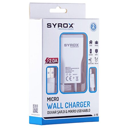 Syrox J15 Micro USB Hızlı Şarj Aleti Beyaz