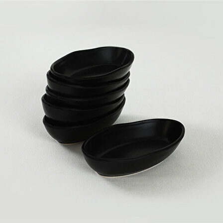 Keramika Mat Siyah Deniz Çerezlik/Sosluk 14 Cm 6 Adet
