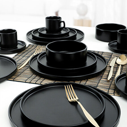 Keramika Mat Siyah Stackable Yemek/Kahvaltı Takımı 20 Parça 4 Kişilik