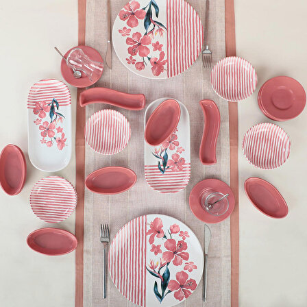 Keramika Pink Line Kahvaltı Takımı 28 Parça 6 Kişilik