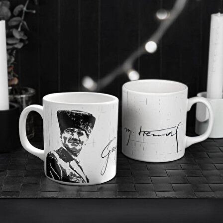 Keramika Atatürk Portreli İmza Beyaz Silindir Kupa 1 Adet