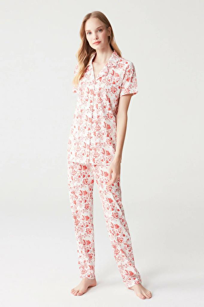 Mod Collection 3265 Pamuklu Boydan Düğmeli Bayan Pijama Takım