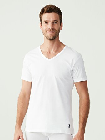U.S. Polo Assn. - Erkek Battal Beyaz 2 li V Yaka T-Shirt